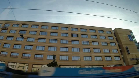 View of building in Munich, Germany while traveling by bus Stock Footage 166033868