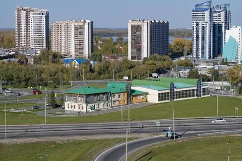 View of the building of the Museum of Road Engineering. Barnaul Stock Photos