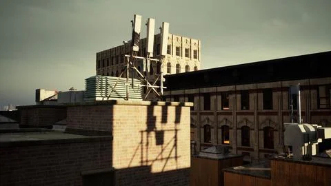 A view of a building from a rooftop Ilustración de archivo