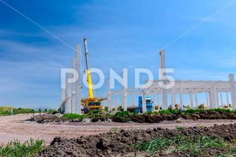 View on building site, unfinished concrete edifice. Stock Photos
