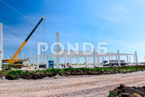 View on building site, unfinished concrete edifice. Stock Photos