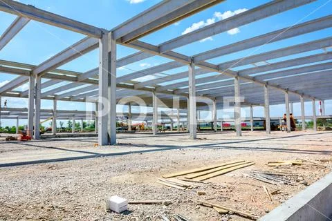 View on building site, unfinished concrete edifice Stock Photos