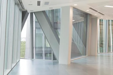 View of Building Steel Frames From Window of Empty Office Stock Photos