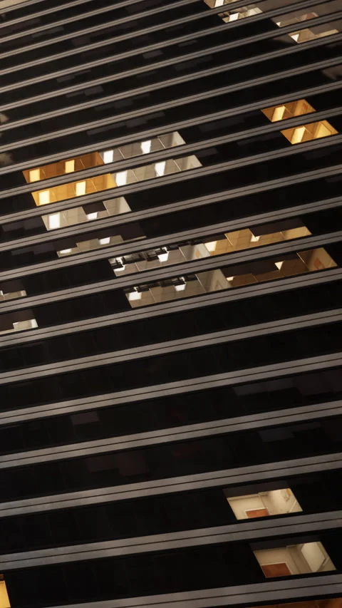 View of building structure with slatted design showing interior spaces Stock Footage 342168781