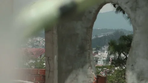 View from the building to the town in the mountains Stock Footage 73653643