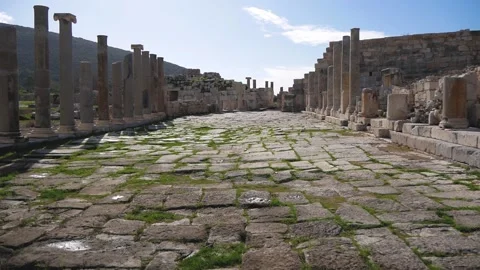 View Of The Buildings And Columns Ruins On The Street Of The Ancient Greek City Stock Footage 195991901