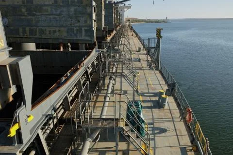View of bulk carrier main deck from portside Stock Photos