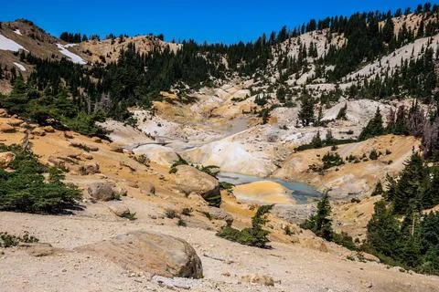 View of Bumpass Hell Geothermal Area, Lassen Volcanic National Park, Californ Stock Photos