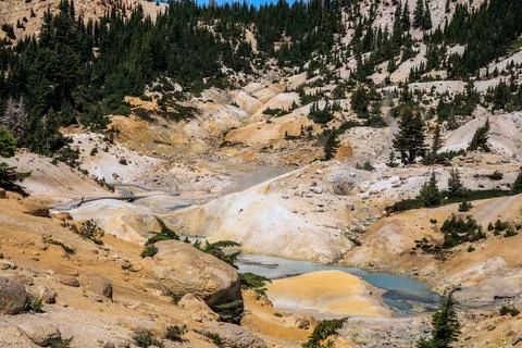 View of Bumpass Hell Geothermal Area, Lassen Volcanic National Park, Californ Stock Photos