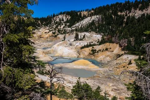 View of Bumpass Hell Geothermal Area, Lassen Volcanic National Park, Californ Stock Photos