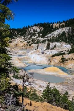 View of Bumpass Hell Geothermal Area, Lassen Volcanic National Park, Californ Stock Photos