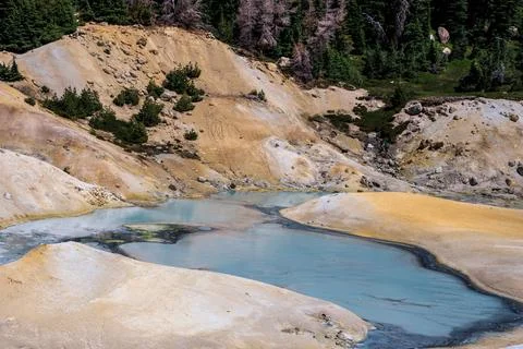 View of Bumpass Hell Geothermal Area, Lassen Volcanic National Park, Californ Stock Photos