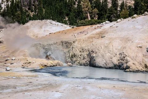 View of Bumpass Hell Geothermal Area, Lassen Volcanic National Park, Californ Stock Photos