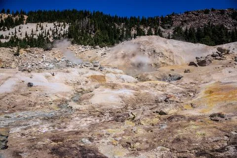View of Bumpass Hell Geothermal Area, Lassen Volcanic National Park, Californ Stock Photos