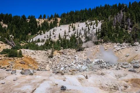 View of Bumpass Hell Geothermal Area, Lassen Volcanic National Park, Californ Stock Photos