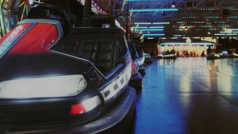 View of bumper car attraction night time, view of funny atmosphere at the Stock-Footage 143481300