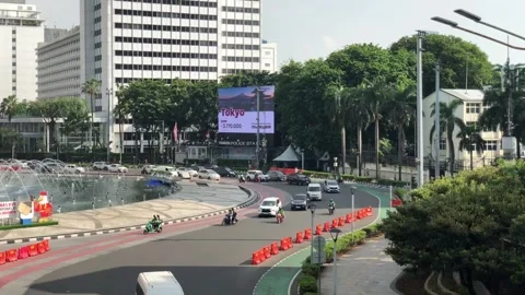 View of Bundaran HI (Roundabout Hotel Indonesia) Stock Footage 323200990