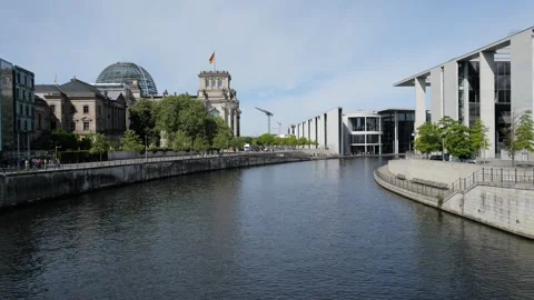 A view of the Bundestag in Germany and Berlin's River Spree Stock Footage 308710142