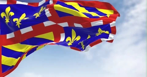 View of the Burgundy flag waving in the wind on a clear day Stock Footage 201790601