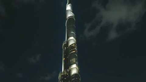 View of Burj Khalifa skyscraper, Dubai Mall and Burj Khalifa lake at night . Stock Footage 284888627