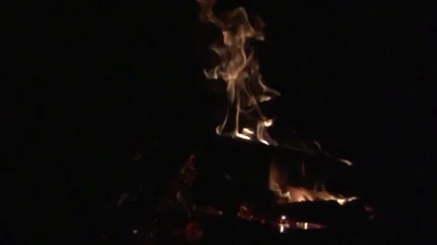 View of burning fire with sparks and red flames close up super slow motion Video stock 80904327