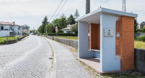 View of a bus stop in vila cha, portugal Stock Photos