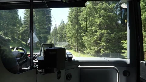 View from the bus of the winding mountain road in Austria Stock Footage 157888508