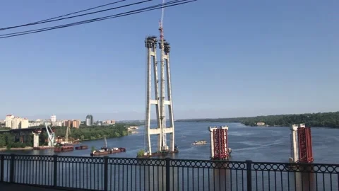 View from the bus window on the bridge over the river Stock Footage 159266123
