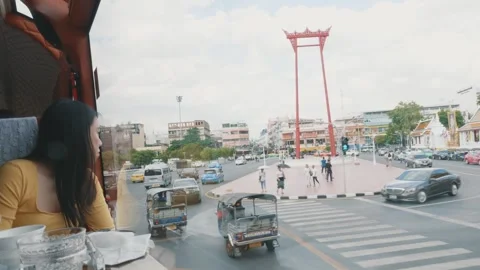 View from a Bus Window in a Busy City Stock Footage 314594201