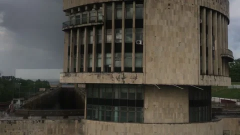 View from the bus window of the city and buildings in the rain Stock Footage 160990150