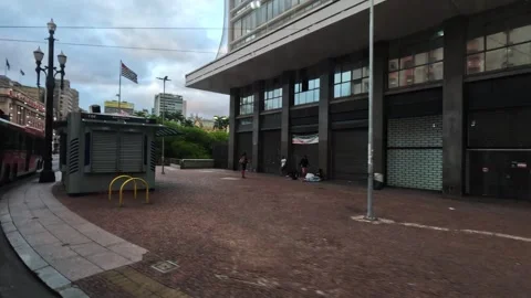 View from a bus window of the intense movement of vehicles and pedestrians Stock Footage 331046873