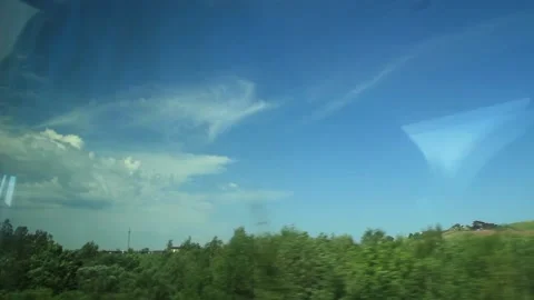  view from the bus window to the sky and the forest Stock Footage 158219223
