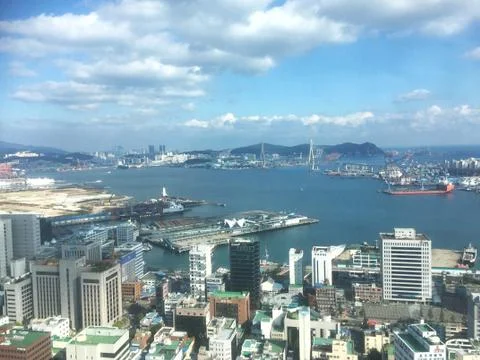 View from Busan tower on cloudy blue sky Stock Photos