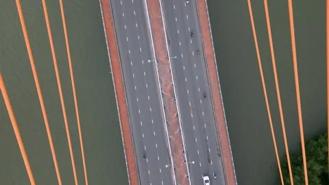 View of a bustling bridge with vehicles and pedestrians in motion Stock Footage 309741009