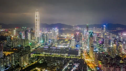 A view of the bustling night scene of a modern city Stock Footage 138723901