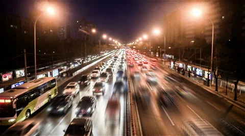 The view of busy second ring road traffic and buildings in Beijing. Slow motion Stock-Footage 53050376