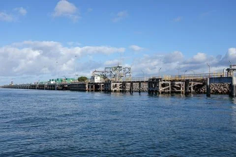 View of a busy ship loading dock in Newcastle Harbour Stock Photos