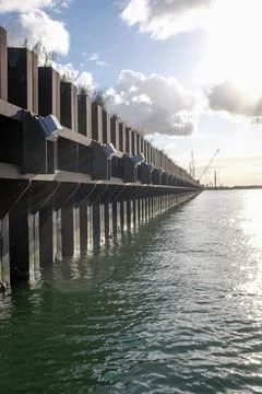 View of a busy ship loading dock in Newcastle Harbour Stock Photos