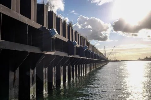 View of a busy ship loading dock in Newcastle Harbour Stock Photos
