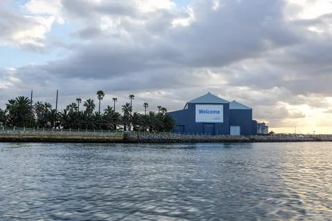View of a busy ship loading dock in Newcastle Harbour Stock Photos