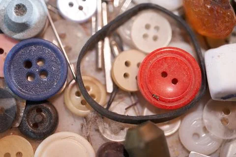 View of the buttons of different sizes and different colors. Macro effect Stock Photos