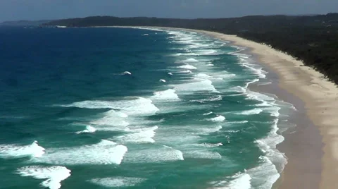 The view from Byron Bay Lighthouse looking out over Tallows Beach Stock Footage 37009837