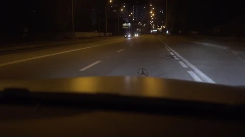 View from the cab, the car stops on the roadside Stock Footage 91749047