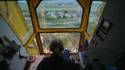 The view from the cab of the crane on the construction site Stock Footage 24308841