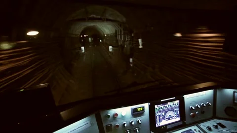 View from the cab of the subway driver to the underground tunnel. Stock Footage 278246927