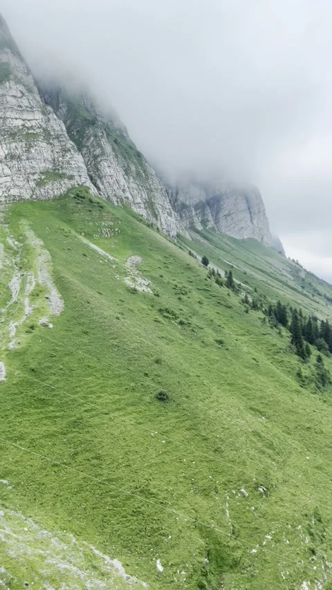 View from the cabin of the Alps and Sntis mountain Stockbeeldmateriaal 306068613