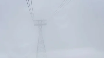 View from a cabin to a cable car tower Stock Footage 86050352