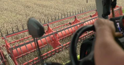 View from the cabin of the combine harvester. Stock Footage 252420920