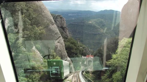 View from the cabin of the funicular in Monistrol de Montserrat, Spain. Stock Footage 61544248