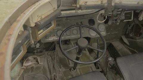 View of the cabin from inside the Soviet armored personnel carrier Stock Footage 194795645
